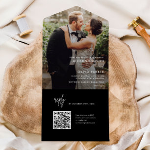 Invitation Tout En Un Noir moderne Simple QR Code Mariage
