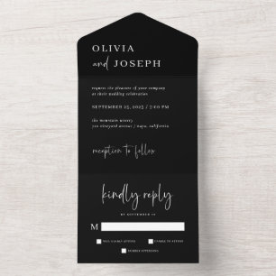 Invitation Tout En Un Noir simple moderne et minimaliste   MARIAGE