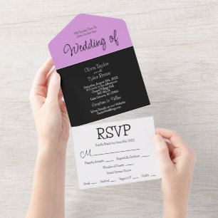 Invitation Tout En Un Noir, violet et blanc minimaliste Mariage moderne