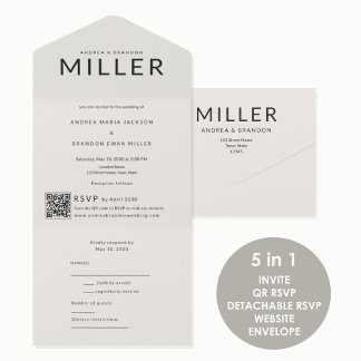Invitation Tout En Un Nom de famille architectural QR Mariage