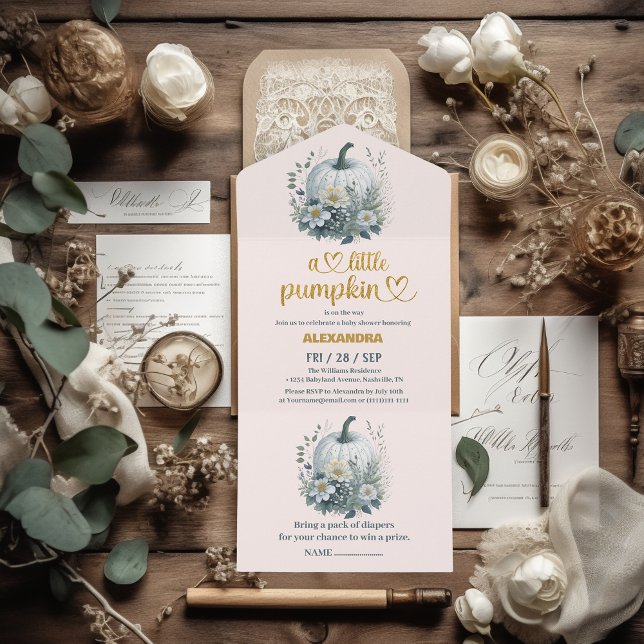 Invitation Tout En Un Notre petit Baby shower Citrouille (Créateur téléchargé)