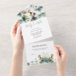 Invitation Tout En Un Notre petit Baby shower d'aquarelle