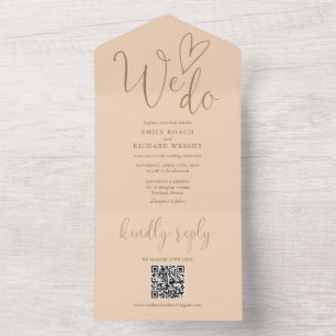 Invitation Tout En Un Nous aimons Coeur QR Code Soft Peach Mariage