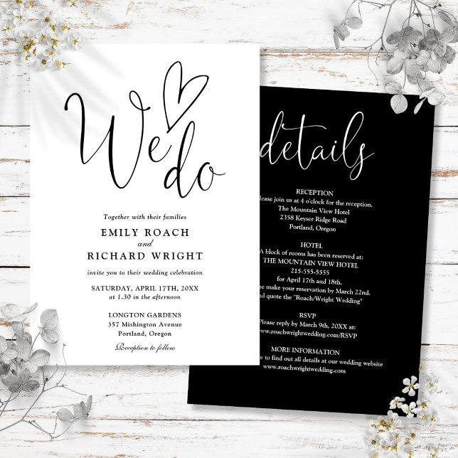Invitation Tout En Un Nous Faisons Coeur Noir Et Blanc Mariag (All In One To We Do Heart Black And White Wedding Invitation)