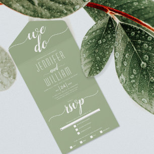 Invitation Tout En Un "Nous faisons" sauge vert script calligraphie mari