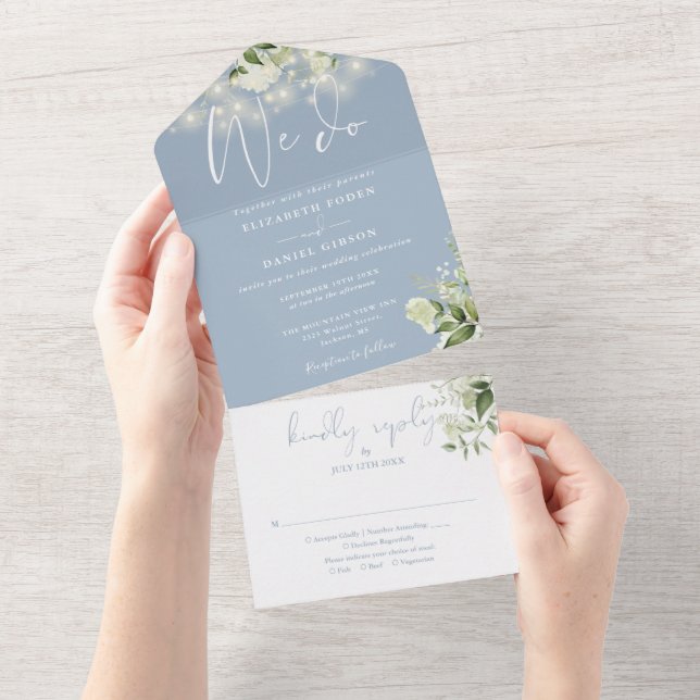 Invitation Tout En Un Nous faisons Verdure Chaîne Lumières Dusty Mariage (Déchirure)