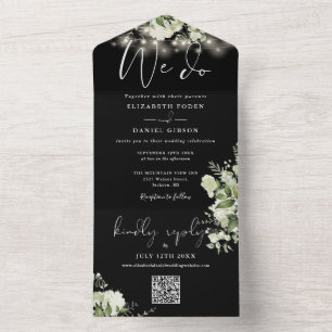 Invitation Tout En Un Nous faisons Verdure String Lights QR Code Mariage