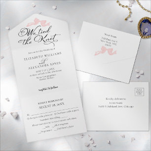 Invitation Tout En Un Nous Tient Le noeud   Mariage de la corne rose