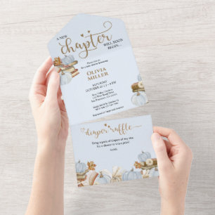 Invitation Tout En Un Nouveau chapitre thème Baby shower garçon