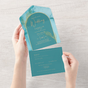 Invitation Tout En Un Ocean Turquoise Turquoise Gold Mariage