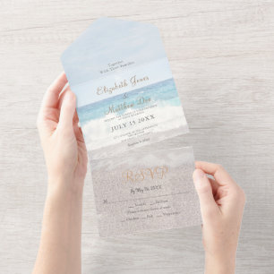 Invitation Tout En Un Ocean Waves Beach Mariage tropical