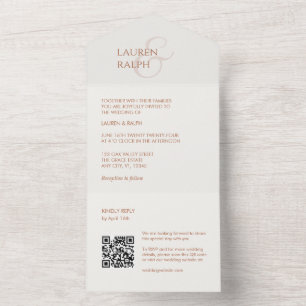 Invitation Tout En Un Ochre ivoire Monogramme QR Tout en un mariage Invi