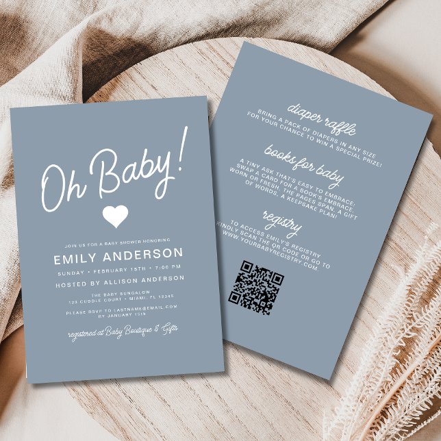 Invitation Tout en un Oh Baby Dusty Baby shower bleu (Créateur téléchargé)