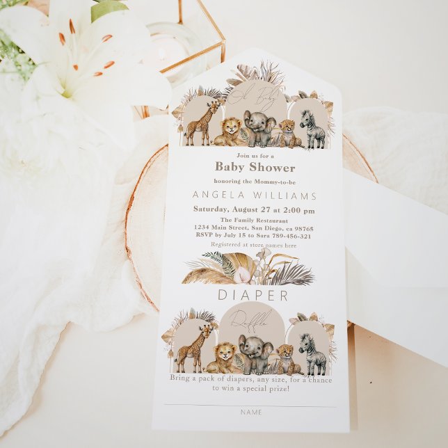 Invitation Tout En Un Oh Baby Safari Animaux Boho Baby shower (Créateur téléchargé)