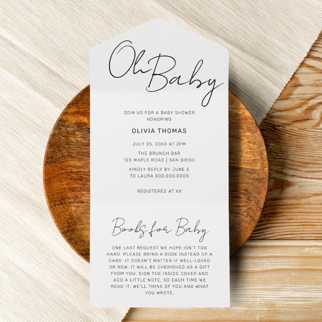 Invitation Tout En Un Oh Bébé noir et blanc Baby shower minimal (Créateur téléchargé)