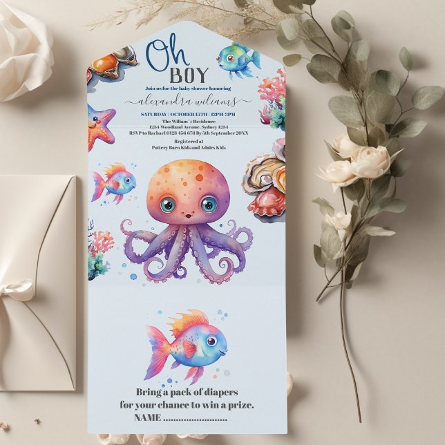 Invitation Tout En Un Oh Garçon Sous Le Baby shower De Mer (Créateur téléchargé)
