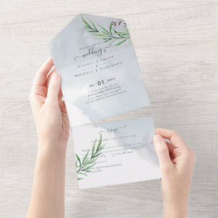 Invitation Tout En Un Olive Feuille Mariage Dusty Blue Lemon