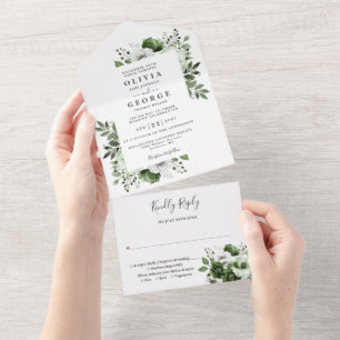 Invitation Tout En Un Olive Green Moderne Botanique Floral Mariage