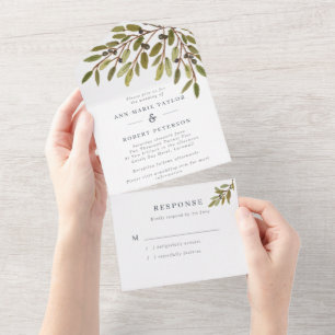 Invitation Tout En Un Olives botaniques Mariage rustique