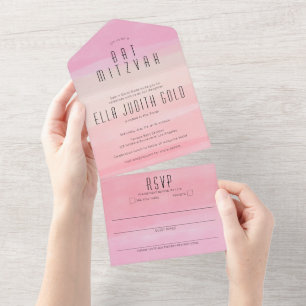 Invitation Tout En Un Ombre Blush rose Élégant BAR À BAT PERSONNALISÉ MI