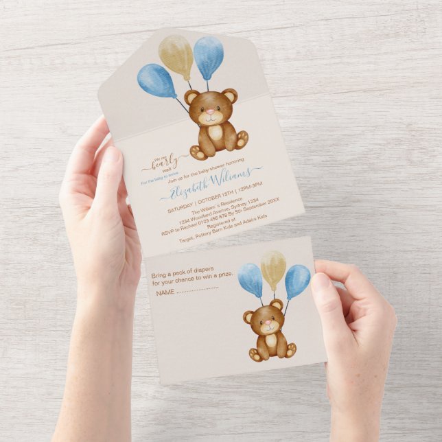 Invitation Tout En Un On peut attendre l'ours aquarelle (Déchirure)