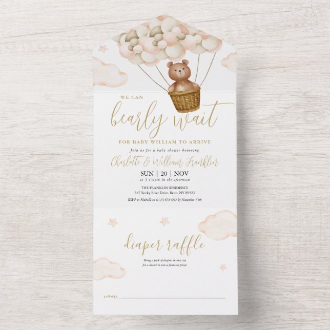 Invitation Tout En Un On Peut Attendre Teddy Bear Baby shower (À l'intérieur)