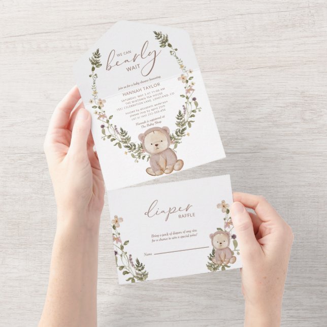 Invitation Tout En Un On Peut Attendre Teddy Bear Baby shower (Déchirure)