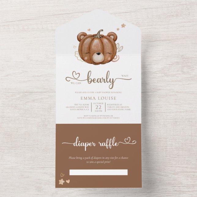 Invitation Tout En Un On peut attendre un petit Baby shower Citrouille (À l'intérieur)