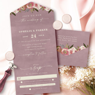 Invitation Tout En Un Ophelia Cottagecore Floral Mariage d'aquarelle