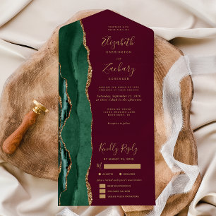 Invitation Tout En Un Options de repas bordeaux à agate vert émeraude po