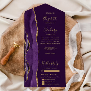Invitation Tout En Un Options de repas de prune d'agate d'or violet Mari