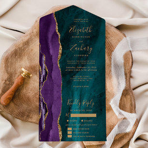 Invitation Tout En Un Options de repas en agate sarcelle or violet Maria