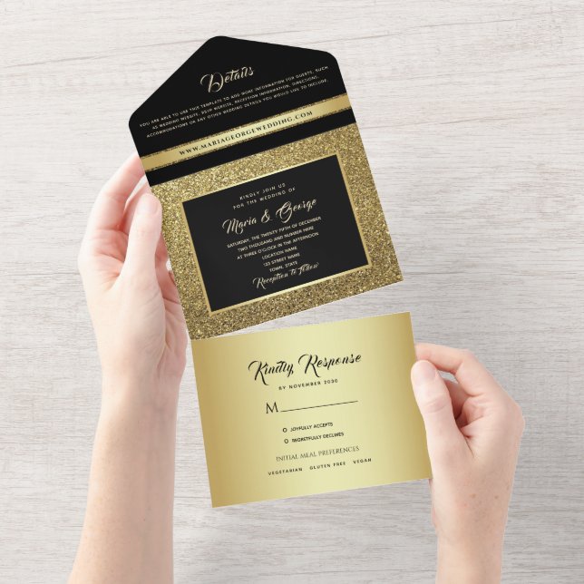 Invitation Tout En Un Or de luxe et Mariage noir (Déchirure)