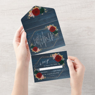 Invitation Tout En Un Or   Marine Emerald Greeny en bois