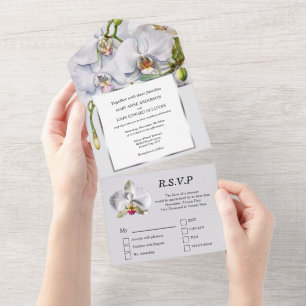 Invitation Tout En Un Orchidée blanche chic fleur mariage luxueux