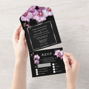 Invitation Tout En Un Orchidée noire violette chic fleur mariage luxueux