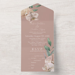 Invitation Tout En Un Orchidées d'aquarelle romantique sur Dusty Rose