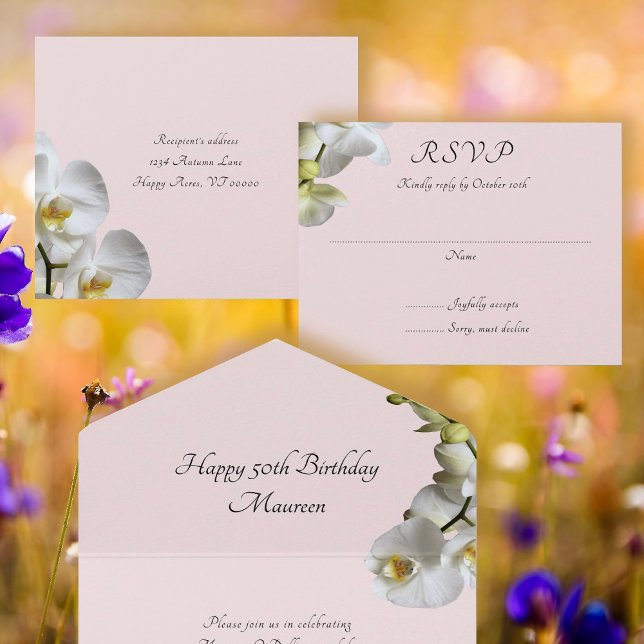 Invitation Tout En Un Orchidées rose pâle Sa fête d'anniversaire (Créateur téléchargé)