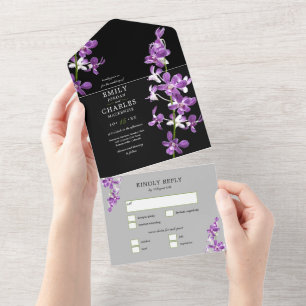 Invitation Tout En Un Orchidées Violettes, Mariage Élégant Moderne Tout 