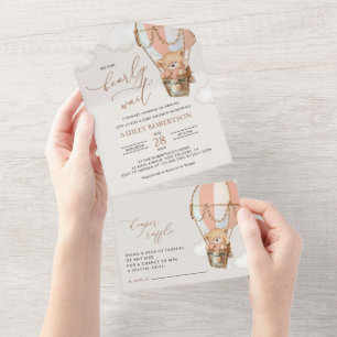 Invitation Tout En Un Ours En Conflit, Ballotte À Air Chaud Rose, Baby s