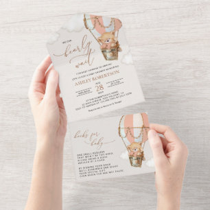 Invitation Tout En Un Ours En Conflit, Ballotte À Air Chaud Rose, Baby s