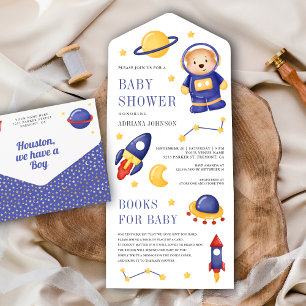 Invitation Tout En Un Ourson Astronaute Mignon Espace Extérieur Baby Sho