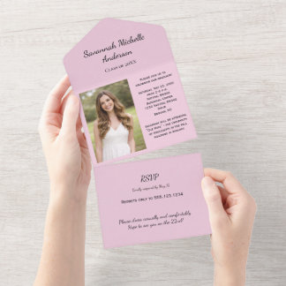 Invitation Tout En Un Pale Pink Photo Graduation All In One