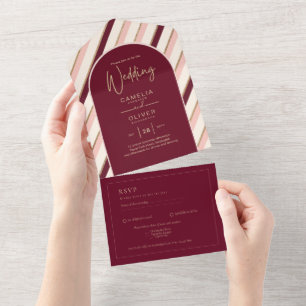 Invitation Tout En Un Palette de couleurs Mariage or rose Bourgogne