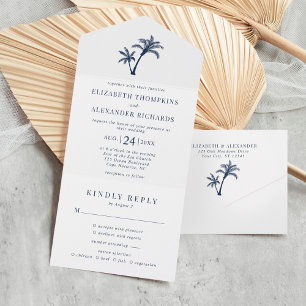 Invitation Tout En Un Palmier tropical Plage Mariage Marine Bleu