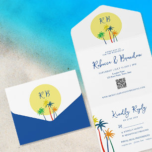 Invitation Tout En Un Palmiers tropicaux Destination Plage Mariage