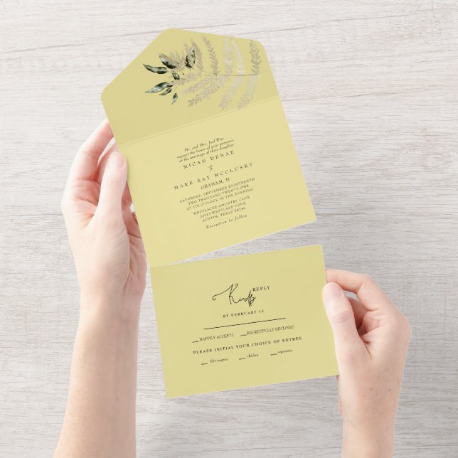 Invitation Tout En Un Pampas beige Mariage jaune (Déchirure)