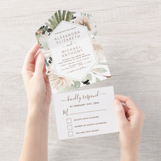 Invitation Tout En Un Pampas Grass Bohême Boho Eucalyptus Mariage (Déchirure)