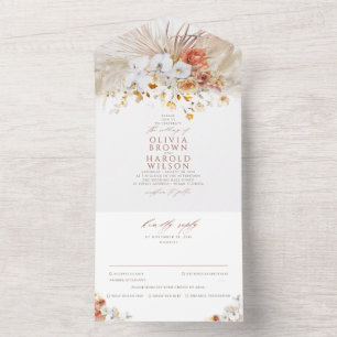 Invitation Tout En Un Pampas Grass Terracotta Floral Boho Mariage