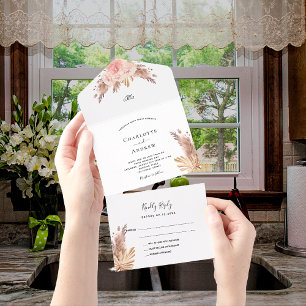 Invitation Tout En Un Pampas herbe rose rousse floraux boho mariage